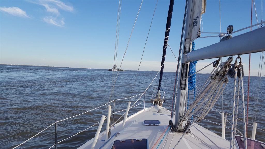 View from the bow of the sailboat