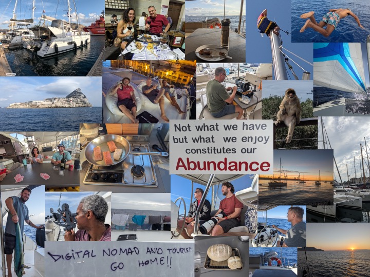 Collage of various photos taken of a sailing adventure