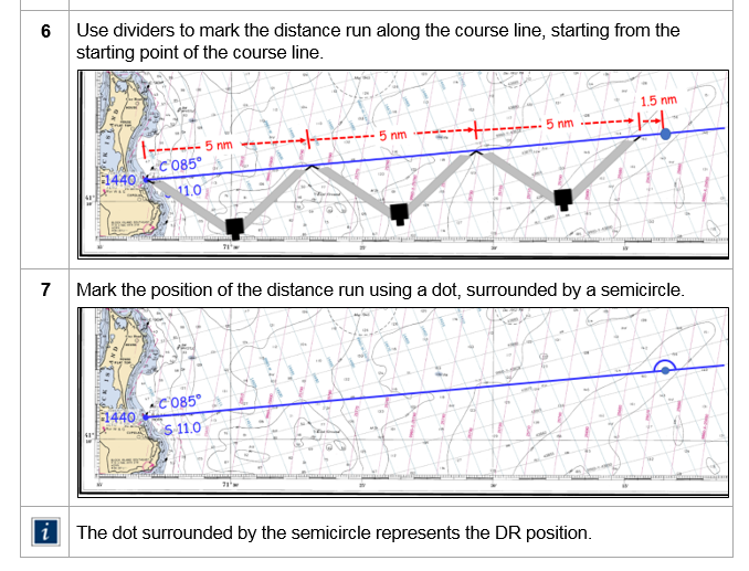 Image of a snippet of a procedure on establishing a DR position on a nautical chart