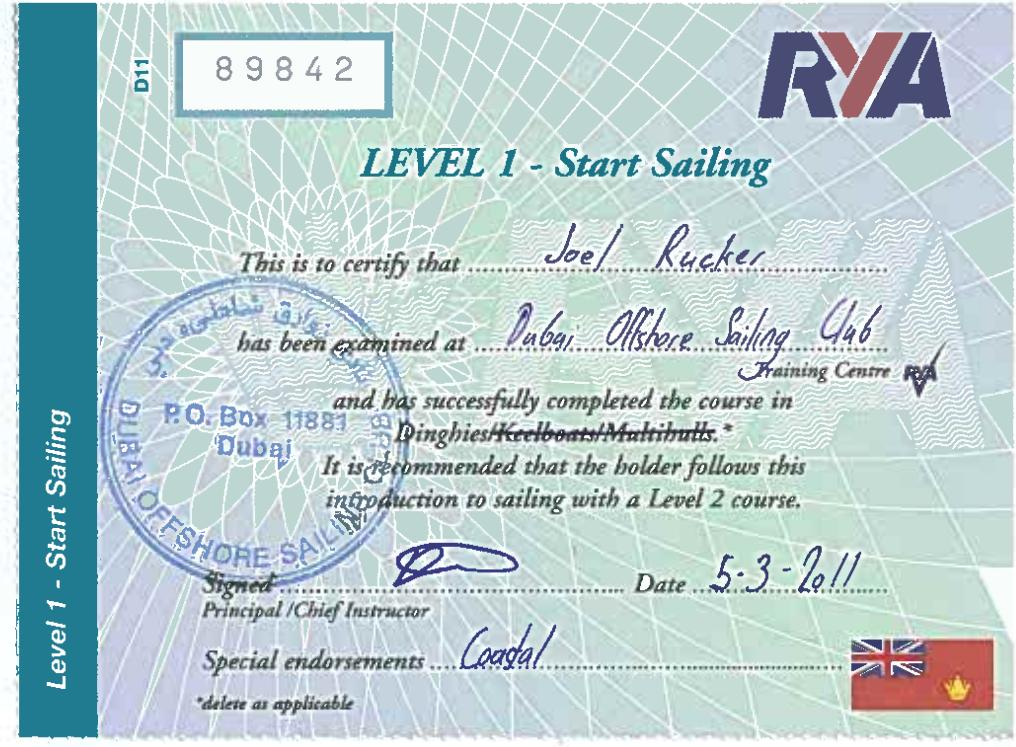 Image of RYA Level 1 Certificate
