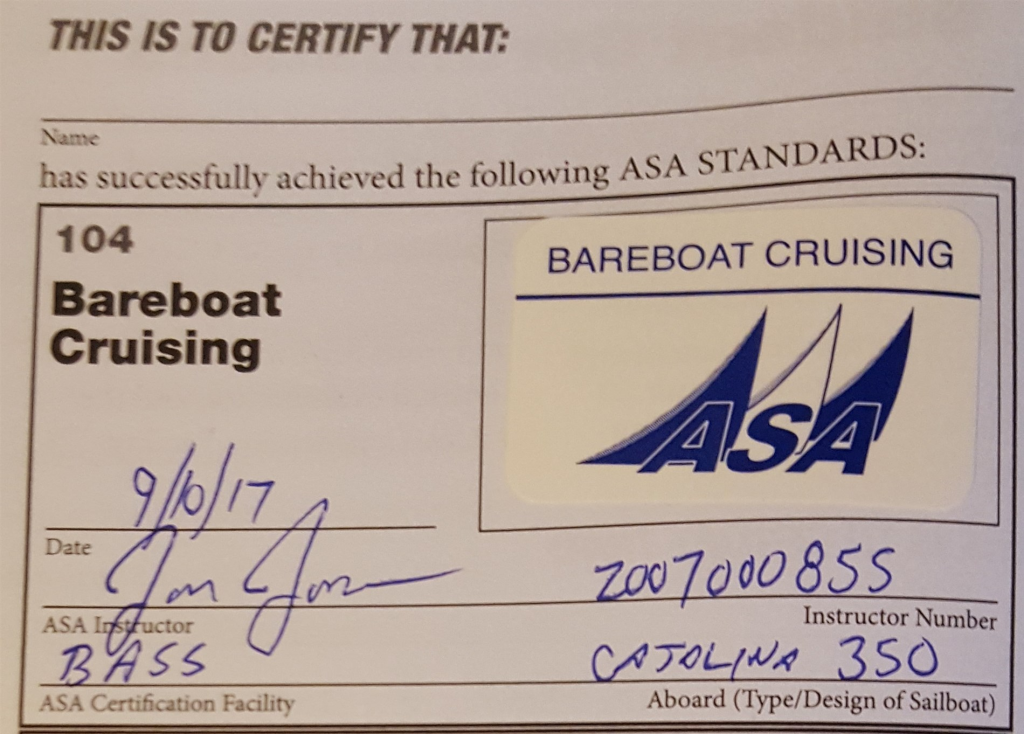 Image of ASA 104 Bareboat Certification Seal