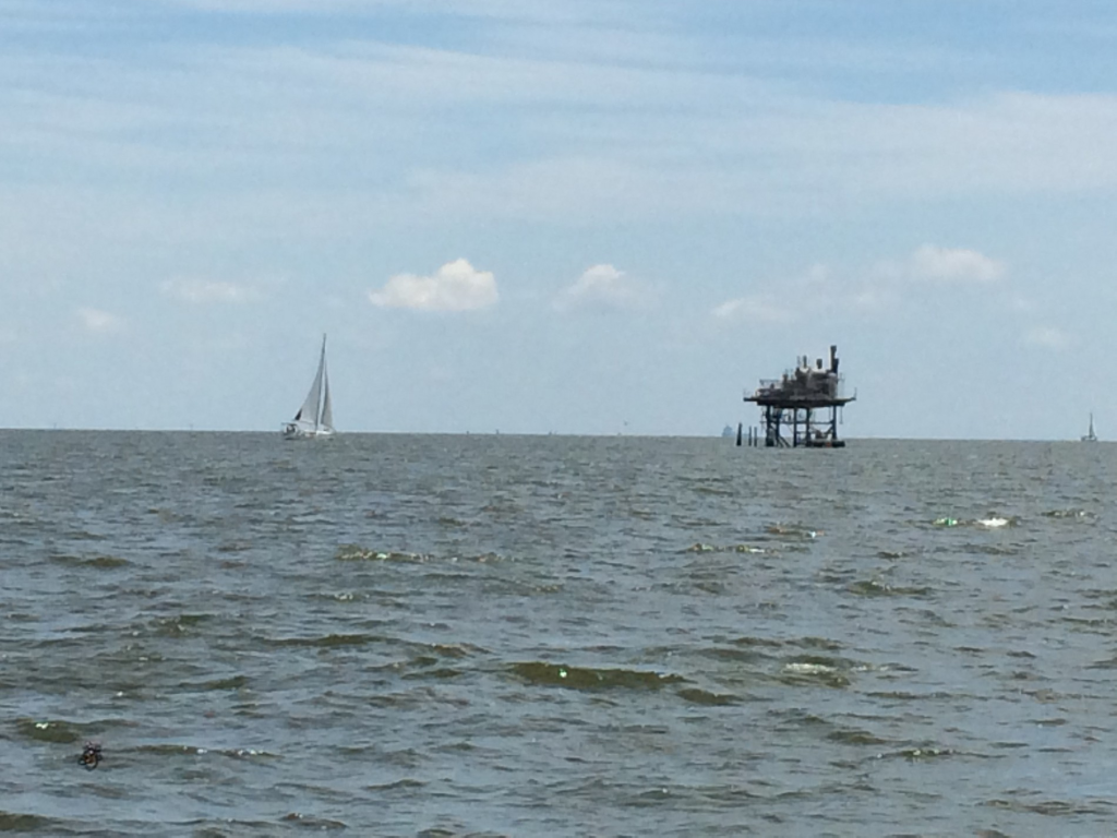 image of An offshore oil platform near the Houston Ship Channel in Galveston Bay